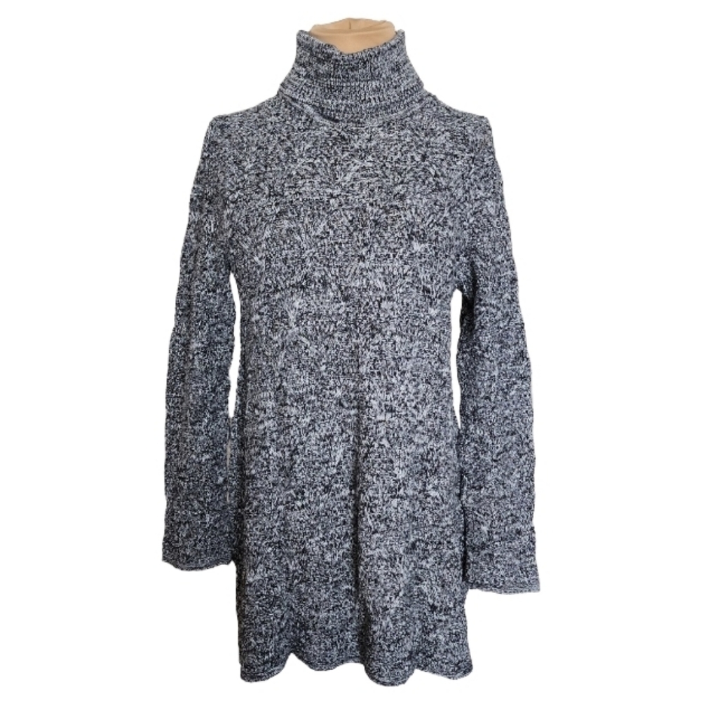 Eight Eight Eight Gray Marled Knit Turtleneck Tunic Sweater Cotton A-Line Medium